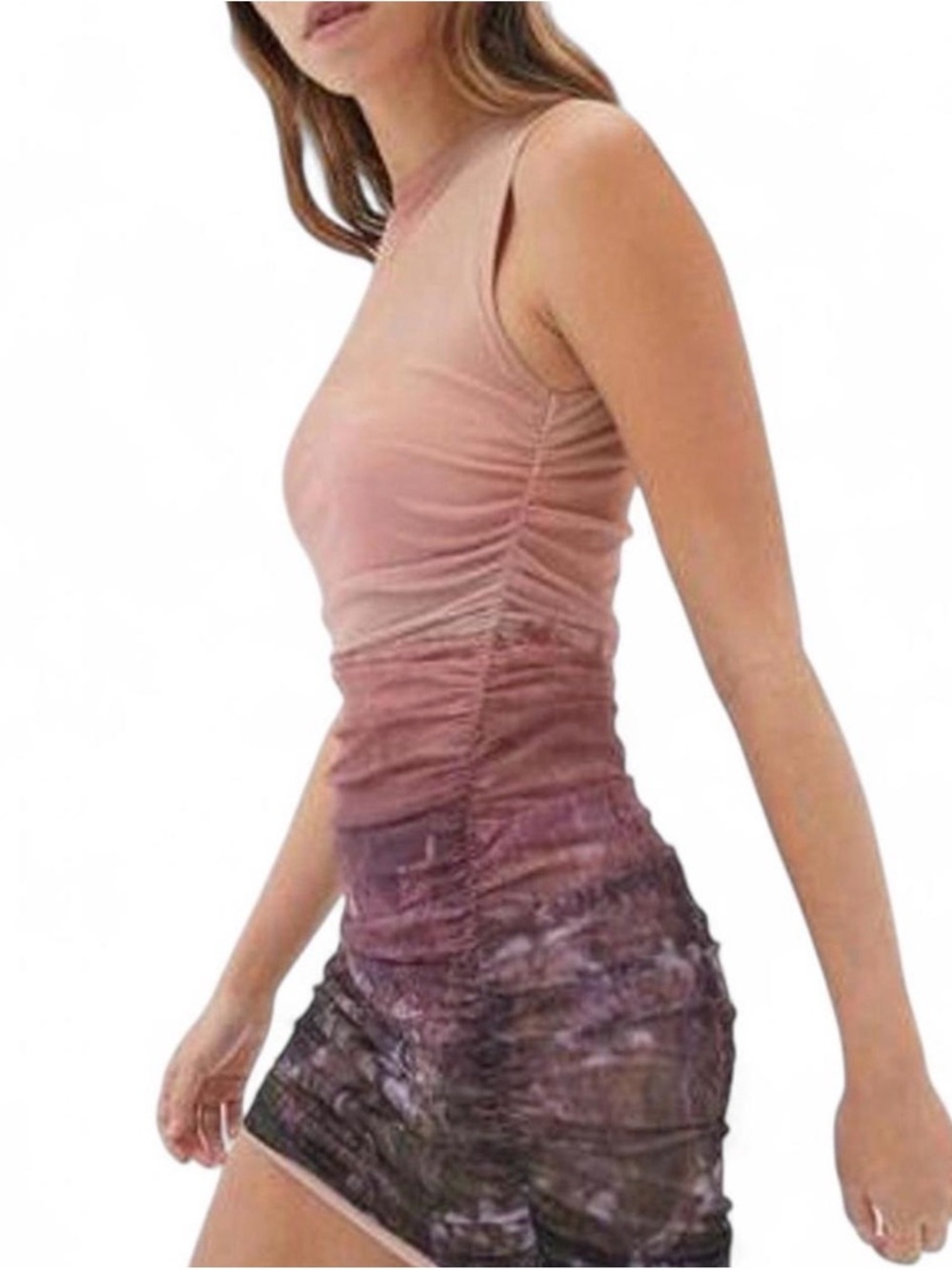 Urban Outfitters Pink to Purple Ombre Ruched Mini Dress